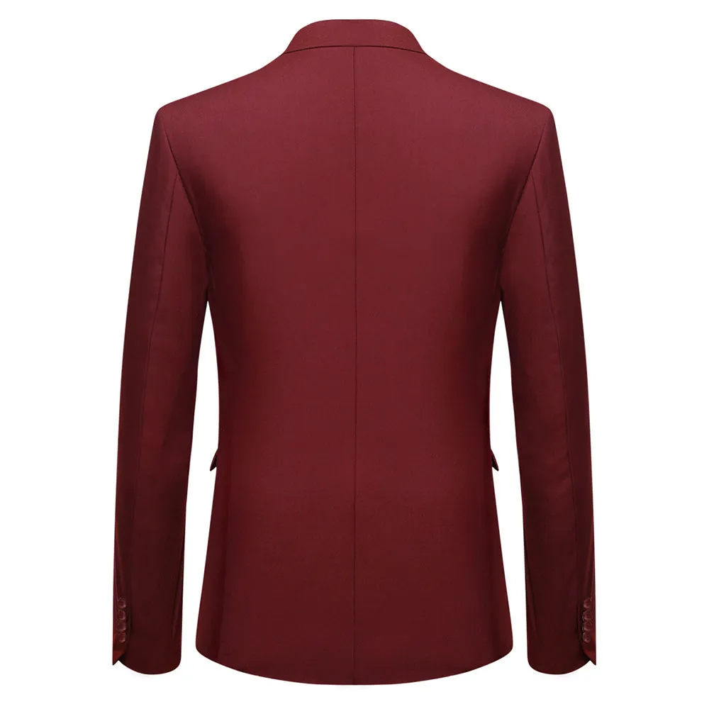 3-Piece Notched Lapel Casual Suit Maroon