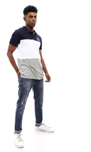 94978 Color Block Polo Shirt - Navy