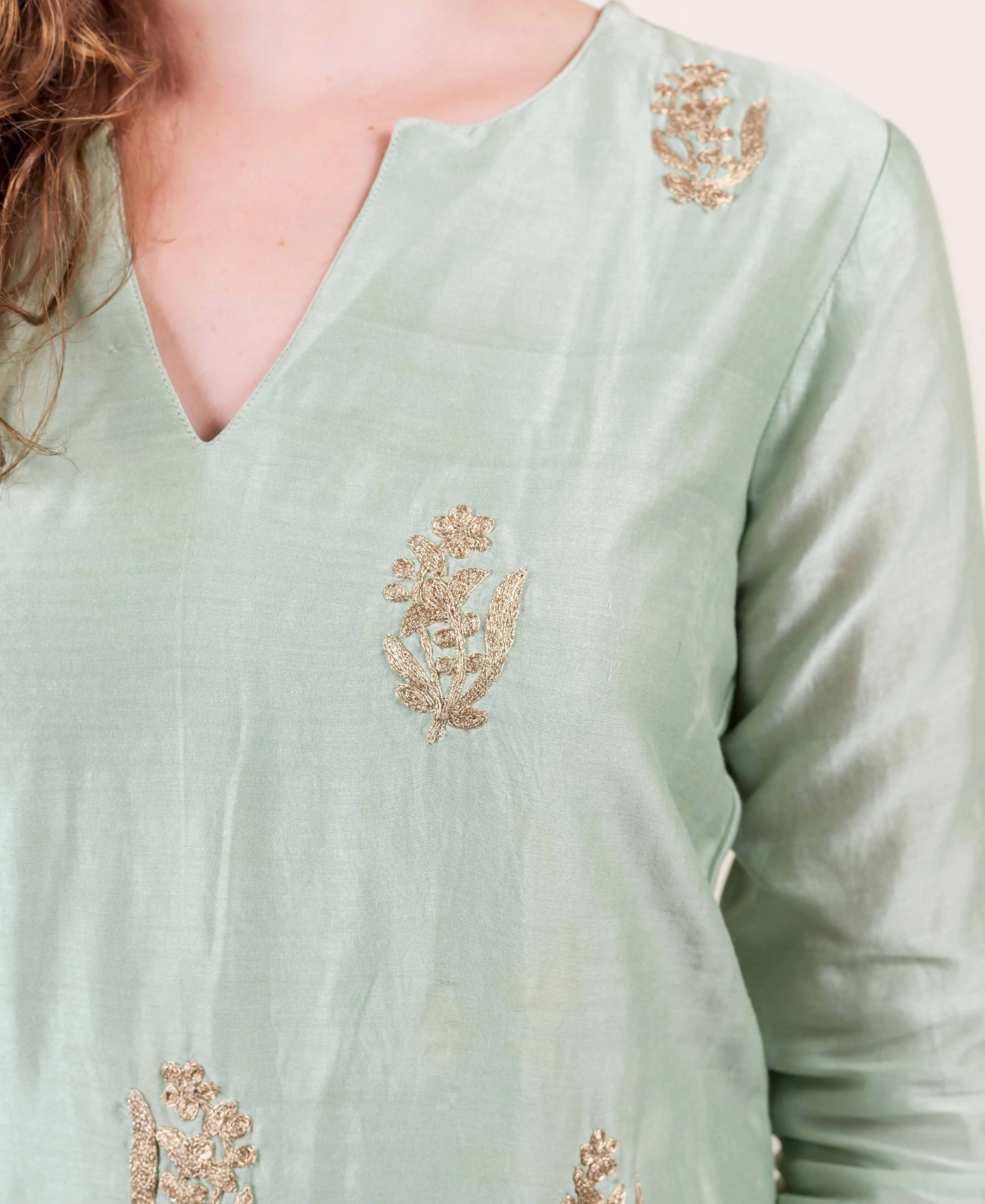 Aanya Mint and Ivory Chanderi Kurta