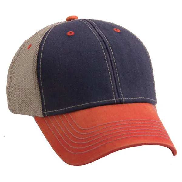 AHEAD Navy/University Orange 3 Tone Tea Stained Mesh Back Cap