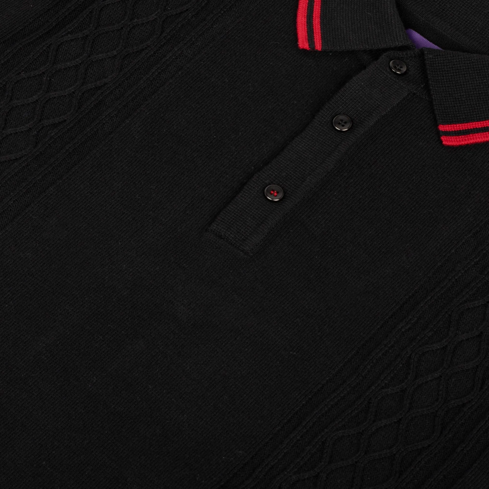 Classic Black Cable Knit Polo Shirt by Arthur & Russell