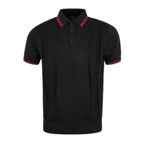 Classic Black Cable Knit Polo Shirt by Arthur & Russell