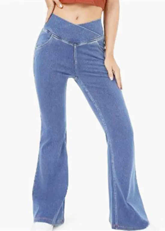 Beautiful Navy Versatile Denim Flare Bottoms Spring QQ1006