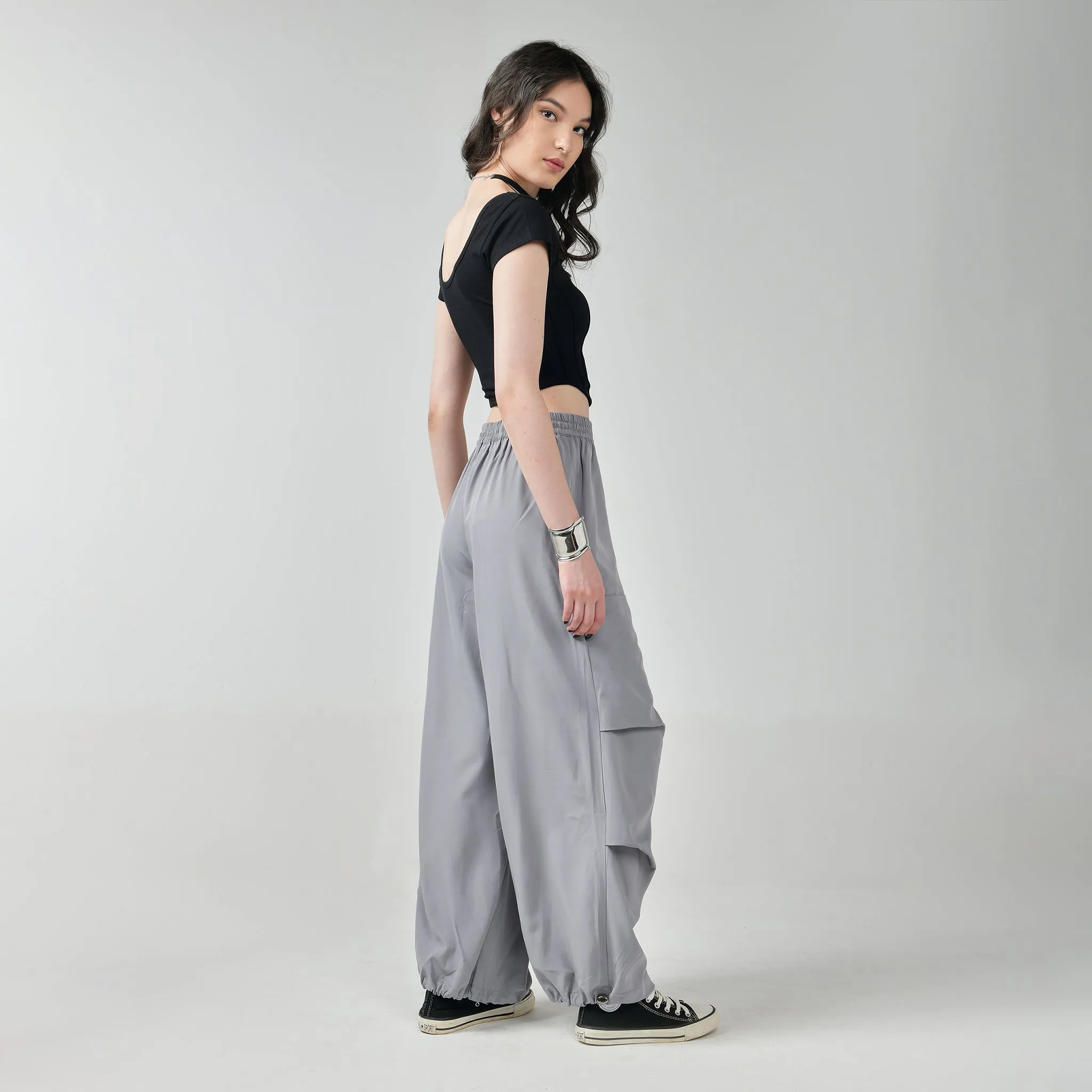 Black Corset Crop Top & Grey Air Para Pants