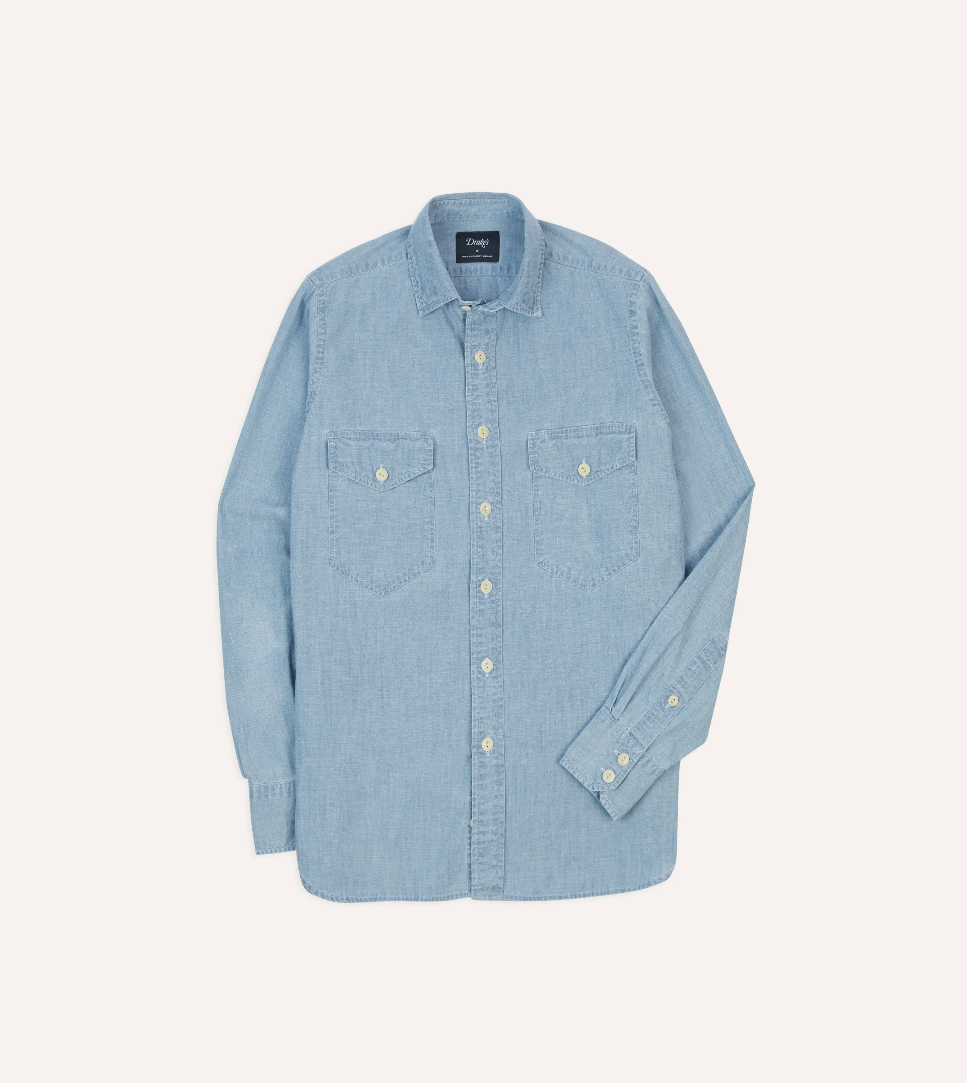 Blue Cotton Chambray Two-Pocket Work Shirt