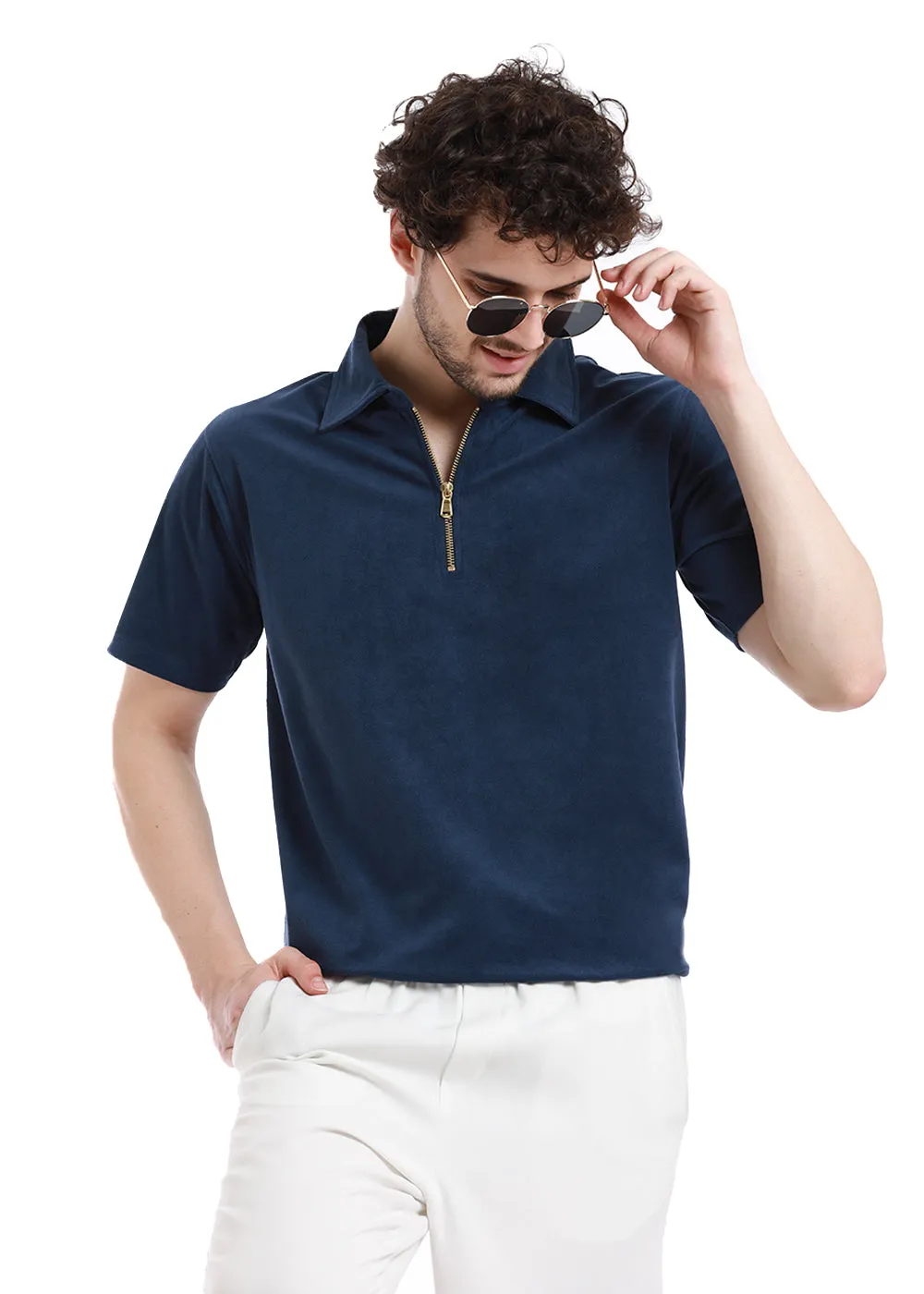 Blue Sapphire Zip polo T-shirt