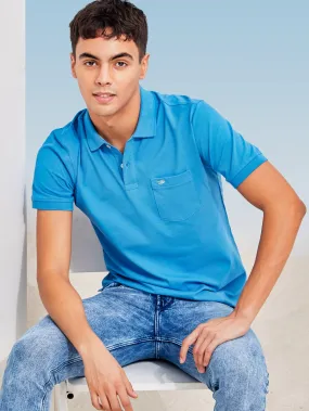 Blue Solid Stretch Polo T-Shirt