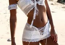 Boho Crochet Shorts White Lace Up Front "Bridie" Daring Cheeky Festival Bloomers Sizes Small Medium Or Large