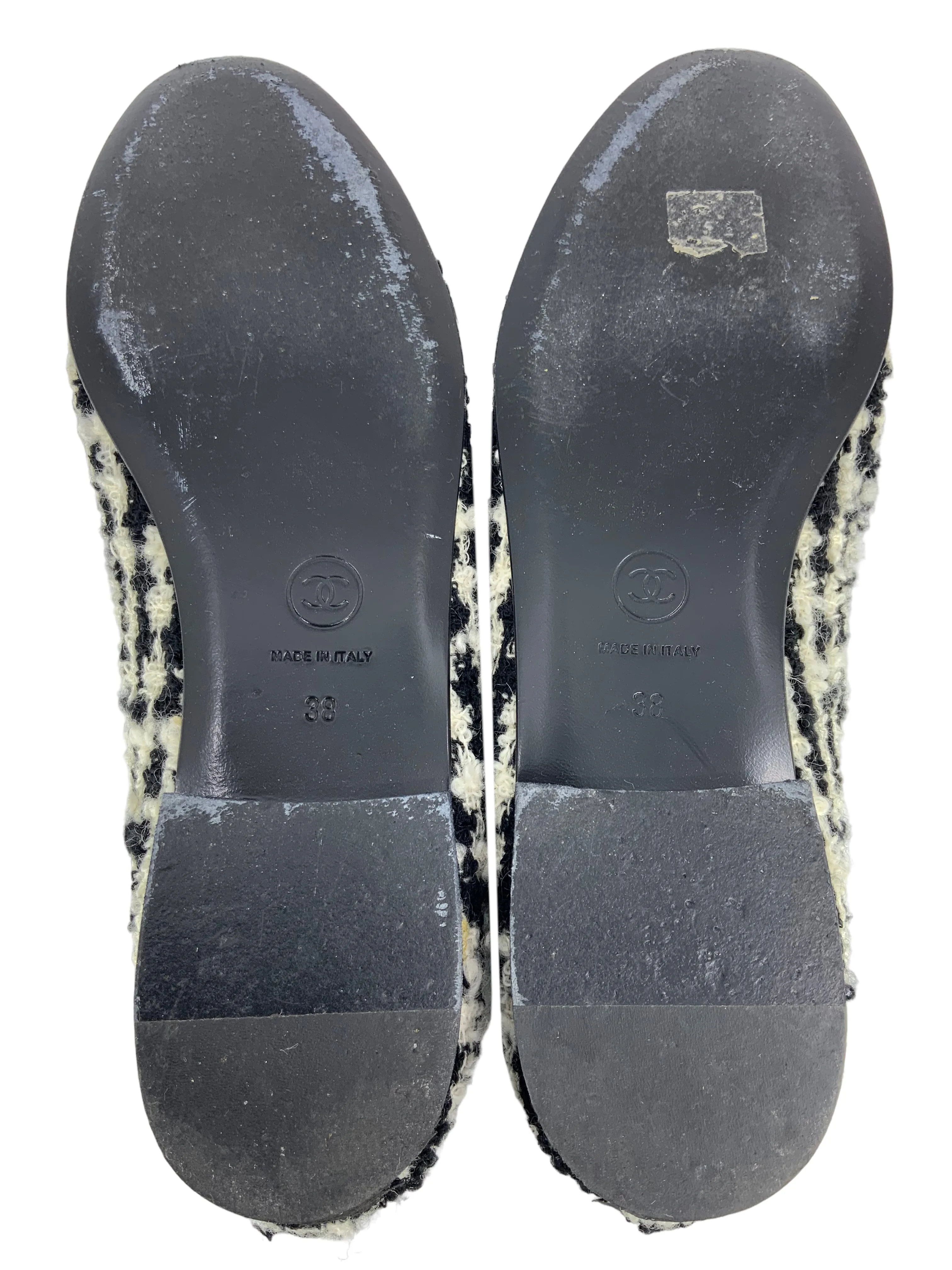 Chanel Tweed CC Logo Cap Toe Ballerina Flats Size 8