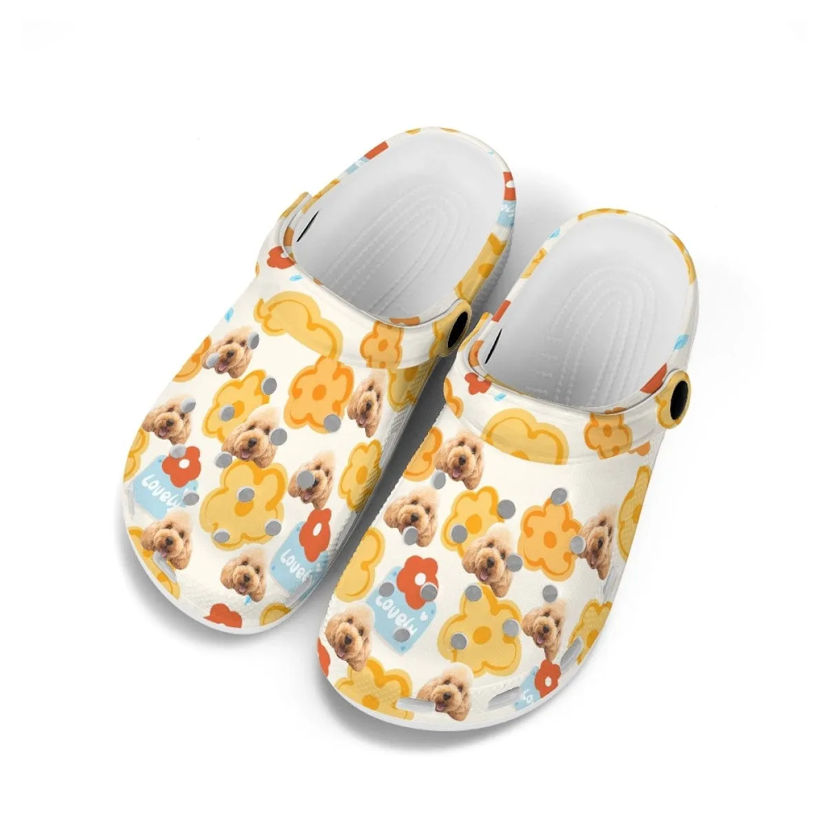 Custom Pet Face Cute Flower Kid's Hole Shoes Personalized Photo Clog Shoes Child Funny Slippers