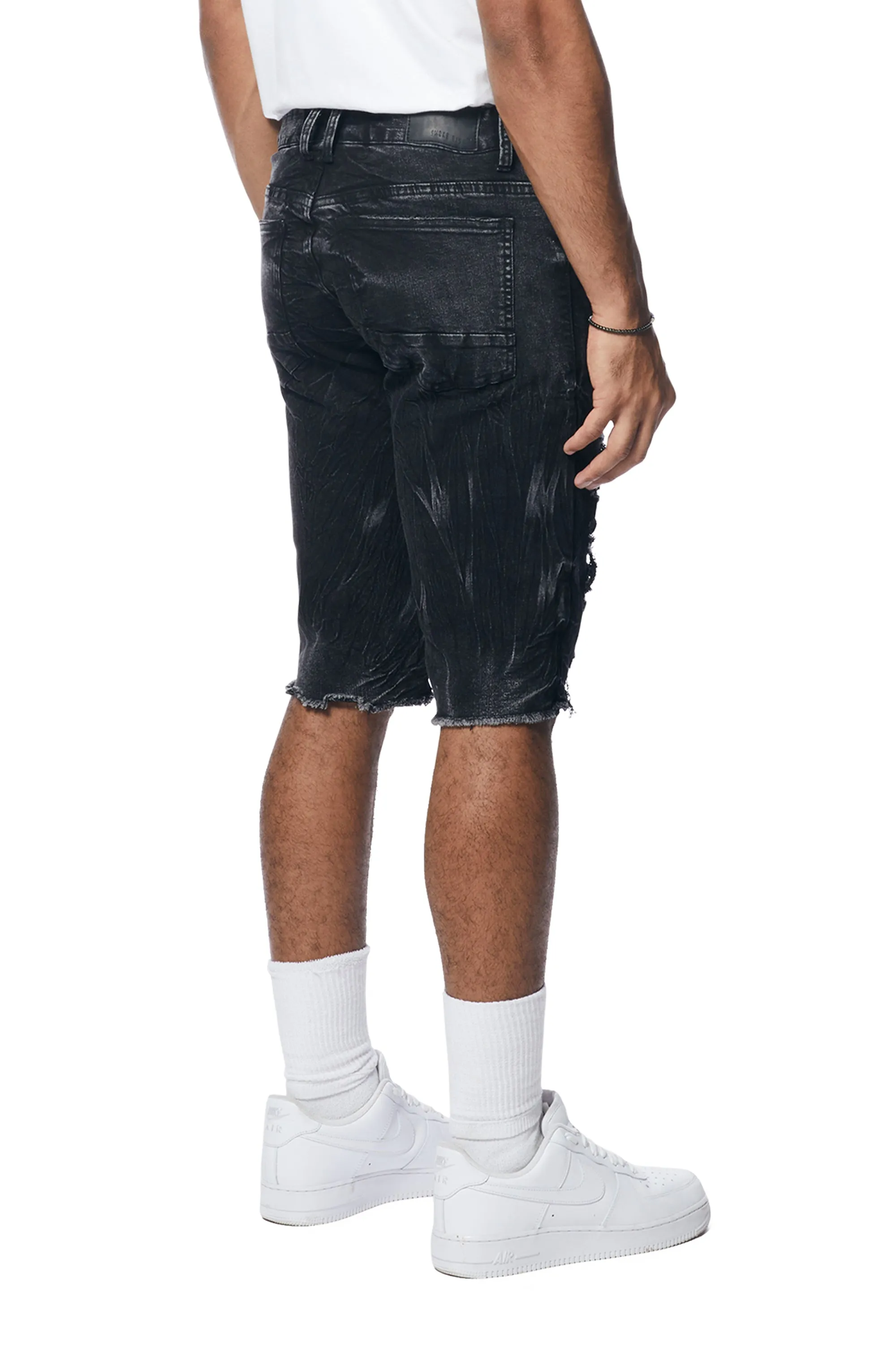 Distressed Rip & Repair Jean Shorts - Black Matrix