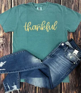 Emerald {THANKFUL} Metallic Ink Crimson Crew Neck Tee