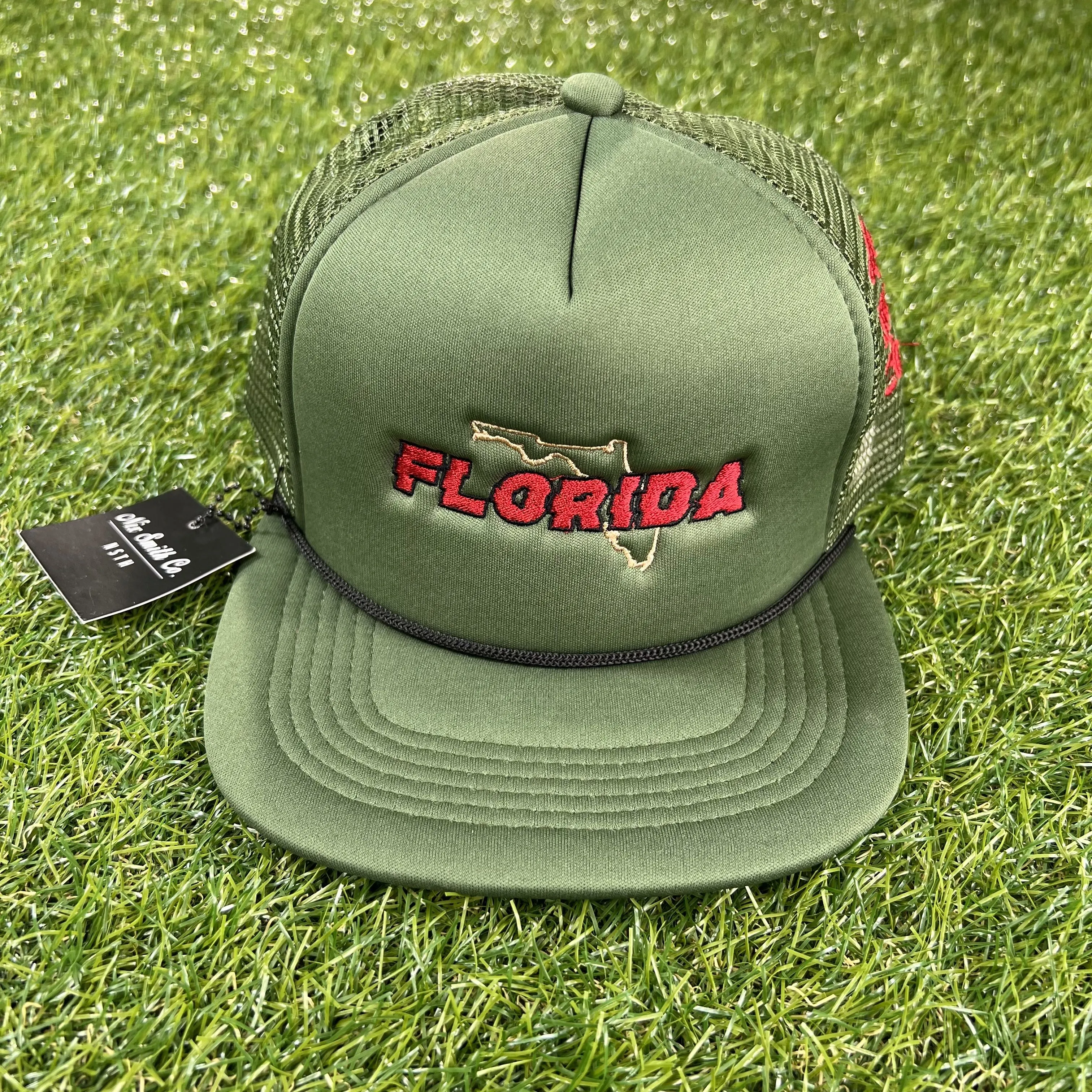 Florida Map Mesh Trucker Hat (Olive/Red)