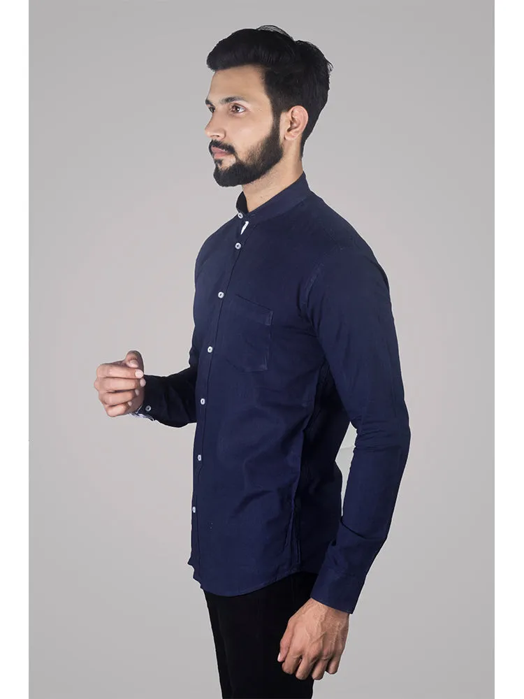 Formal Shirts for Men - Blue Solid Linen Formal Men Shirt