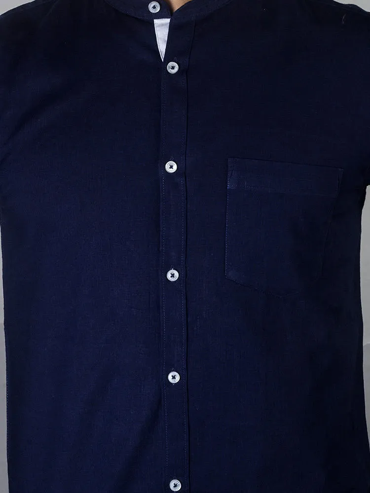 Formal Shirts for Men - Blue Solid Linen Formal Men Shirt