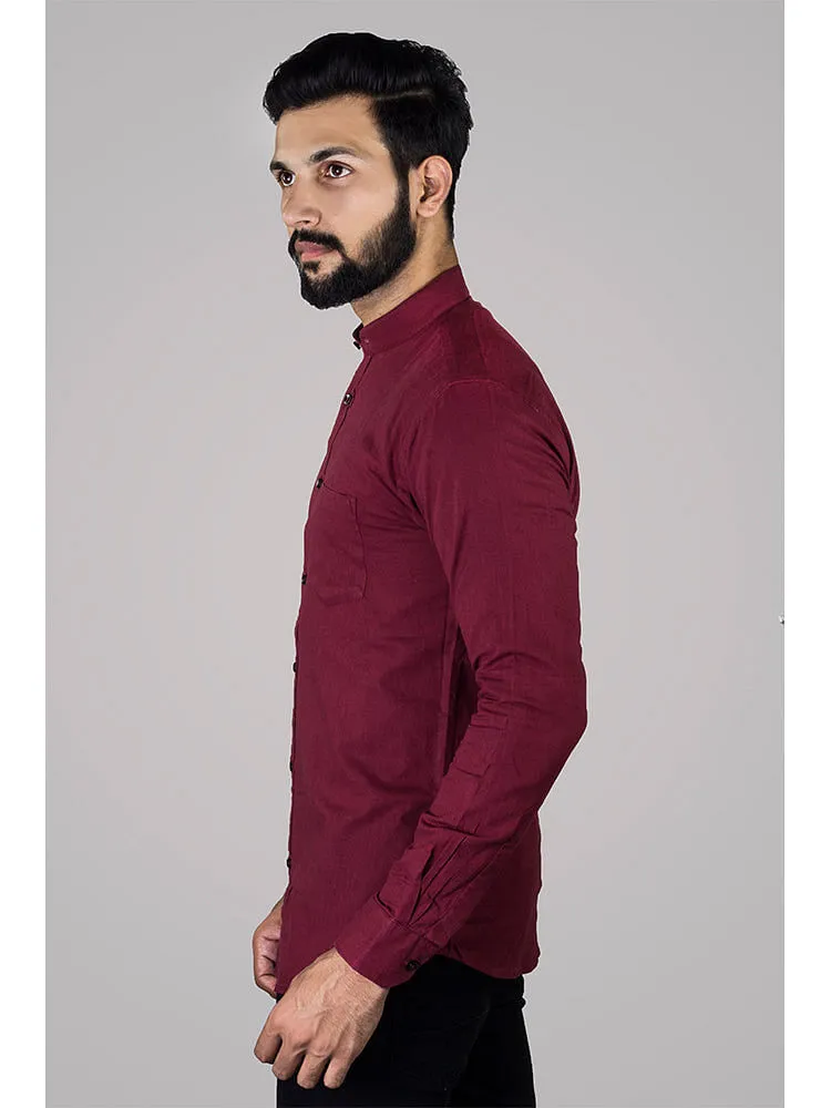 Formal Shirts - Maroon Solid Linen Formal Men Shirt