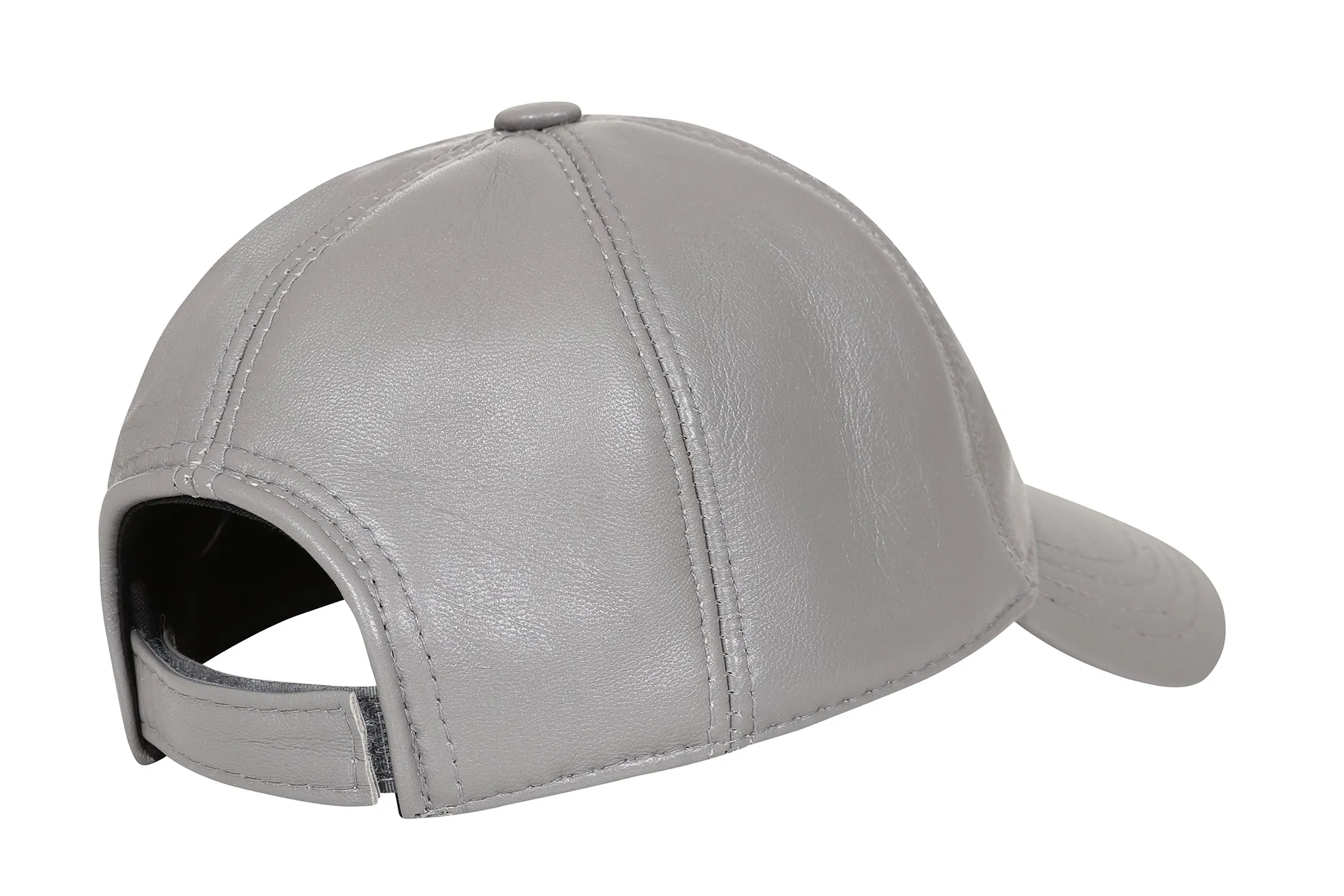 Genuine Light Grey Leather Baseball Cap - Curve Peak