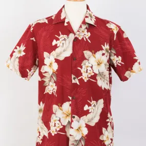 Hibiscus Cotton Aloha Shirt | Red