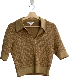 LK Bennett Brown Patterned Polo T-Shirt UK S