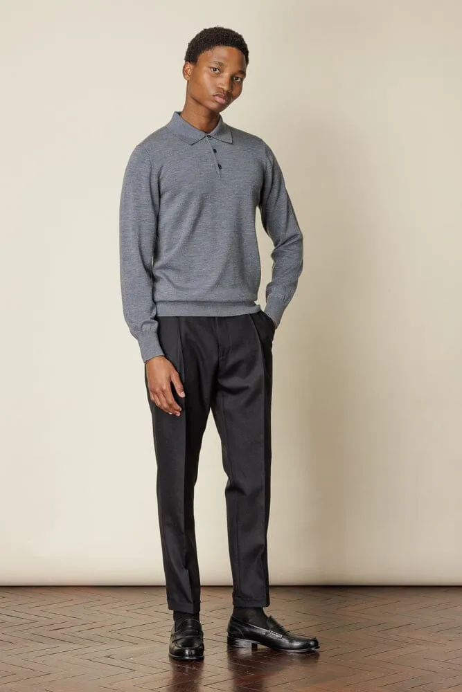 Long Sleeve Polo Merino Wool - Grey