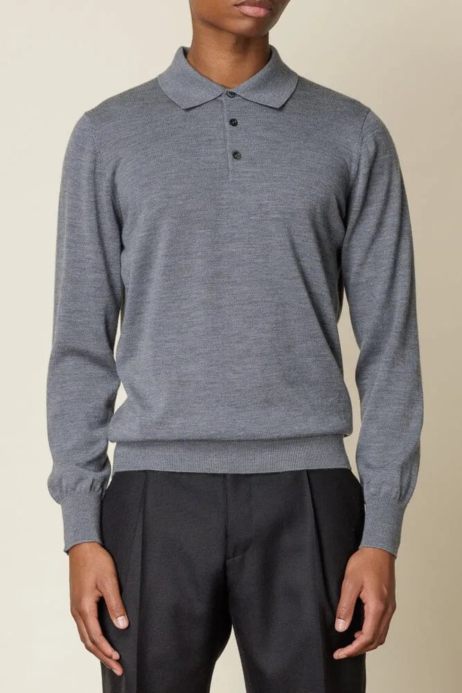 Long Sleeve Polo Merino Wool - Grey