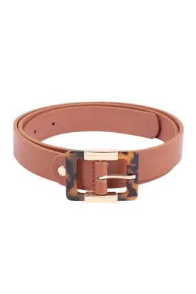 Med/Lg SIZE BROWN LEATHER FASHION ACETATE BUCKLE BELT