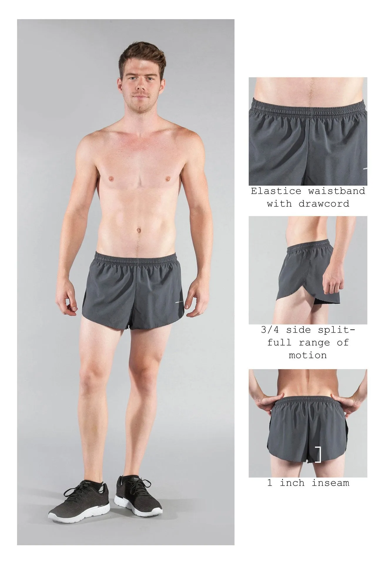 Men's 1" Elite Split Shorts- Titanium