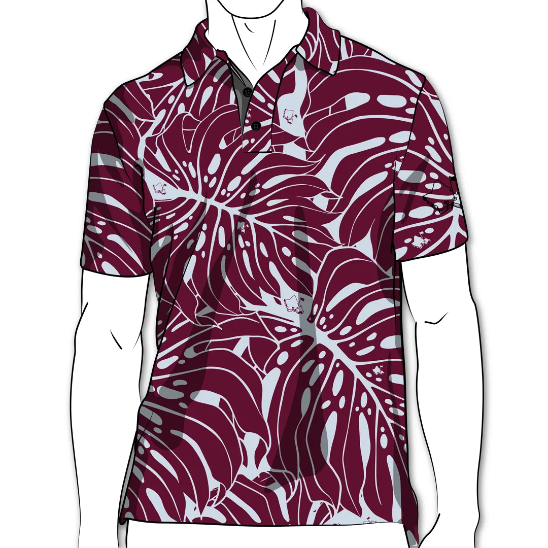 Monstera 2.0 Lilac Wine - OGA Men's Polo - Burgundy