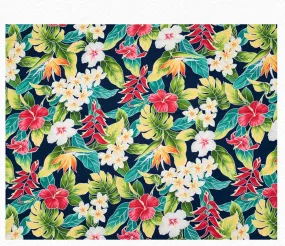 Paradise Hibiscus & Plumeria Hawaiian Fabric / Navy C036Np