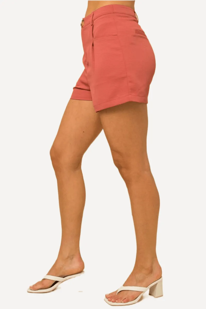 Pleated Shorts in Coral