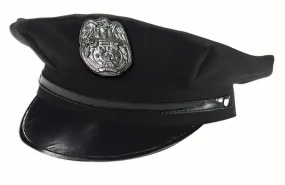 Police Officer Black Hat w/Vinyl Visor & Silver City Police Badge