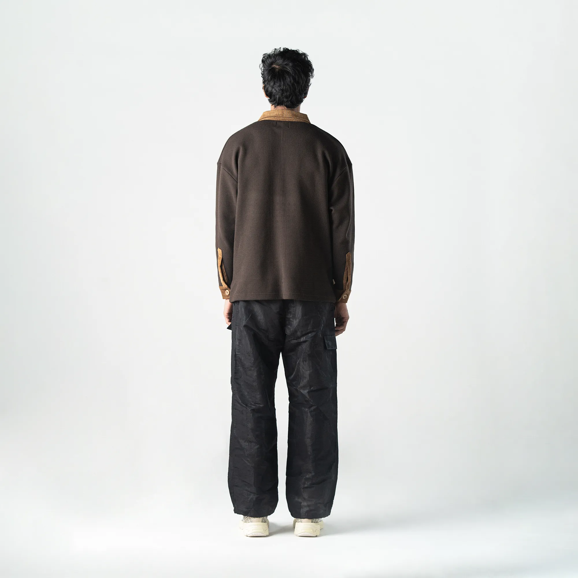 POLO: WAFFLE KNIT WITH CORDUROY DETAILS 'BROWN'