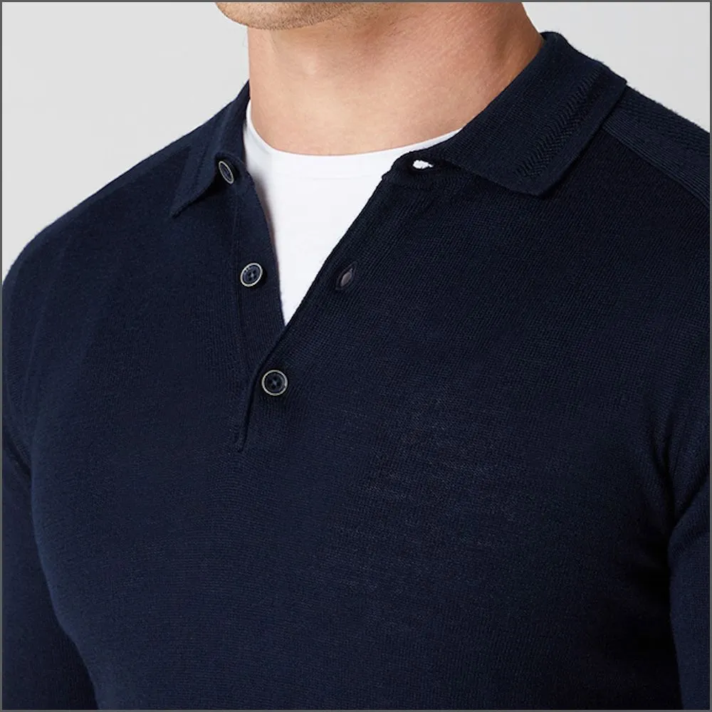 Reums Uomo Slim Fit Merino Wool-Blend NavyPolo>>