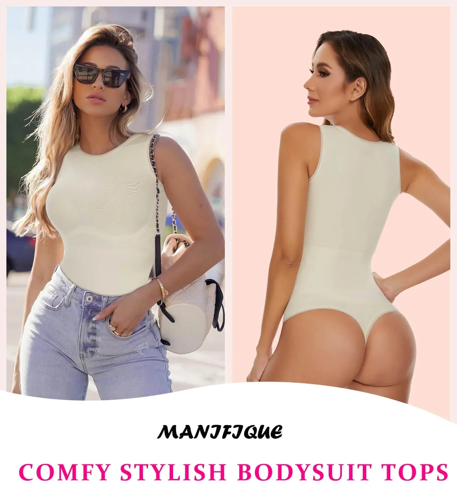 Shapewear Bodysuits for Women Tummy Control - Sleeveless Crew Neck Thong Boduysuit Seamless Sculpting Body Shaper