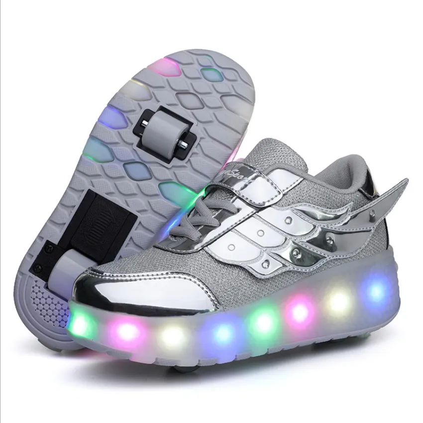 Silver Roller Light up Rechargeable Shoes