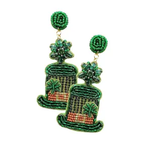 St. Patrick's Day Felt Back Beaded Hat Dangle Earrings