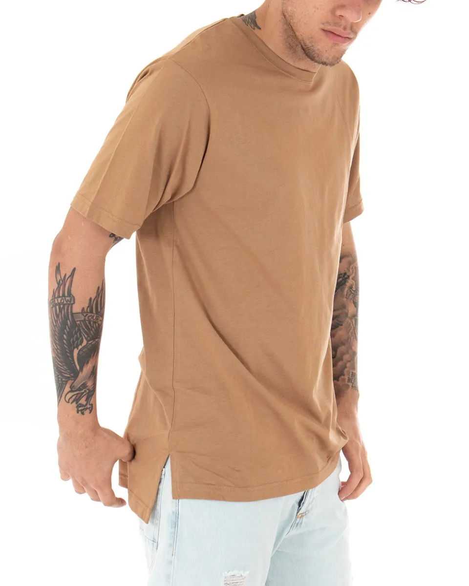 T-shirt Uomo Basic Tinta Unita Camel Girocollo Manica Corta Casual Spacchi GIOSAL-TS2932A