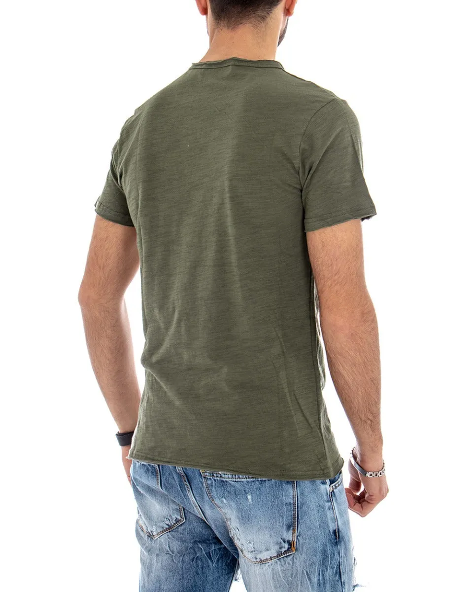 T-shirt Uomo Girocollo Tinta Unita Verde Militare Manica Corta Casual Basic GIOSAL