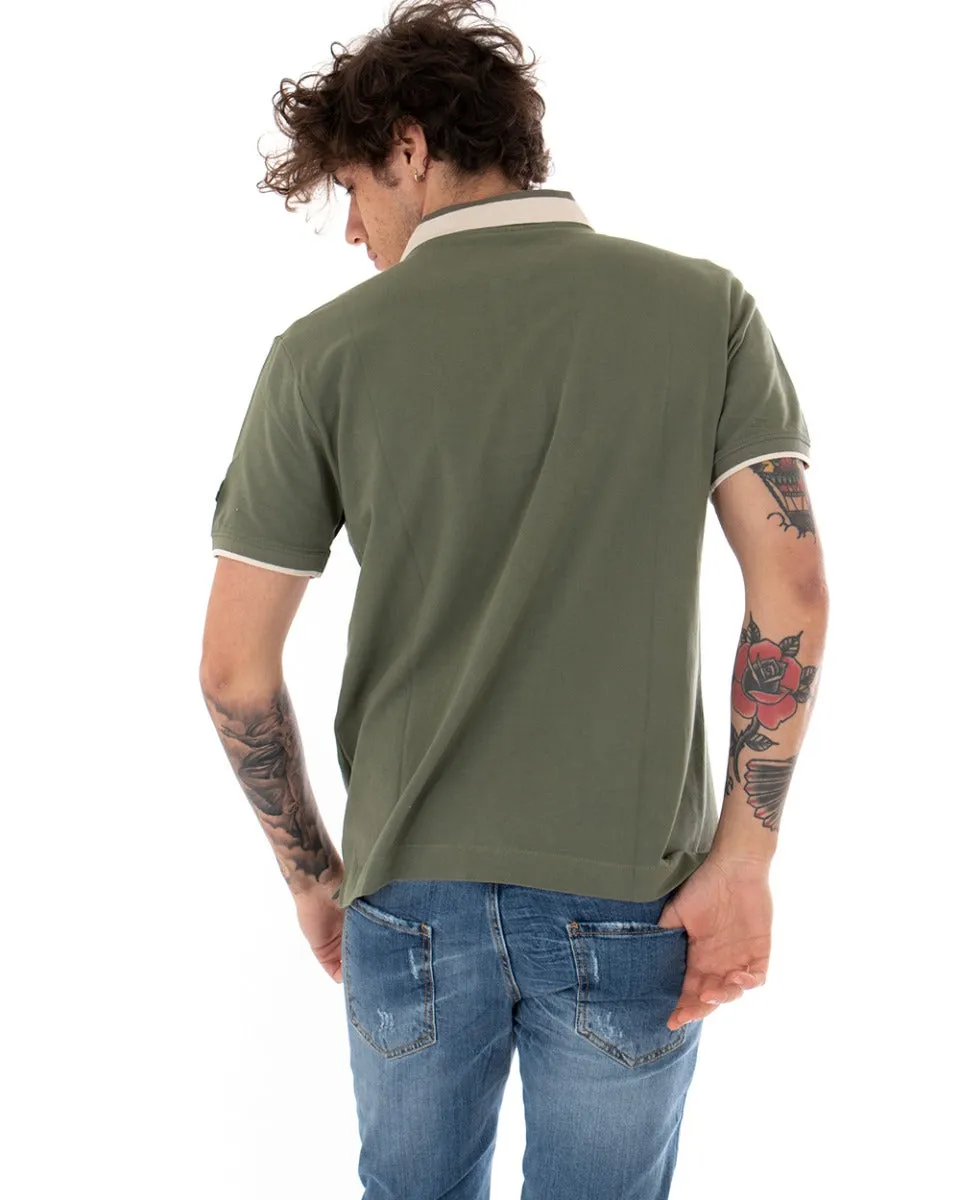 T-shirt Uomo Polo Invicta Piquet Logo Colletto Casual Bottoni Verde Militare GIOSAL