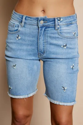 The Senora Embroidered Denim Shorts