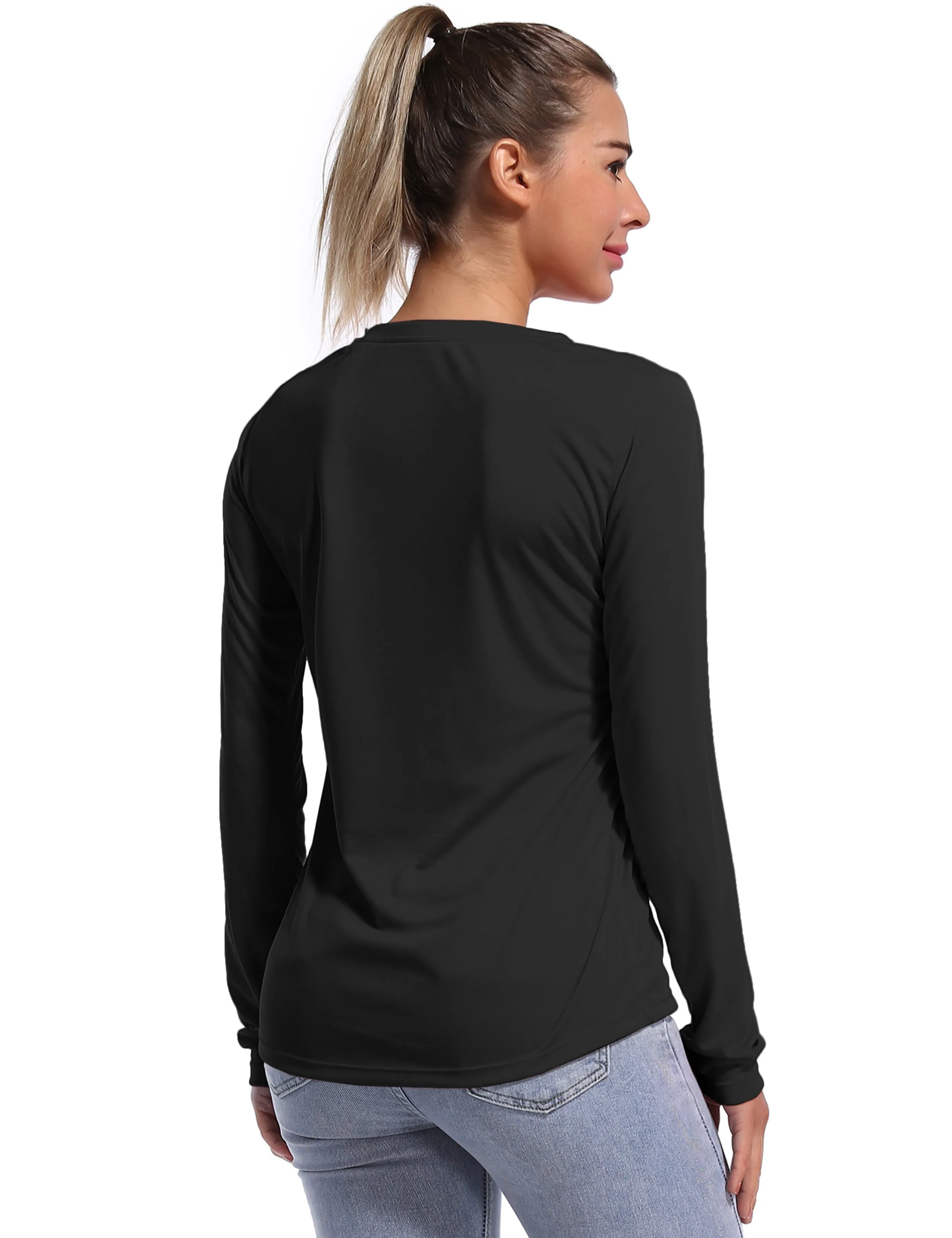 V Neck Long Sleeve Athletic Shirts black_yogastudio