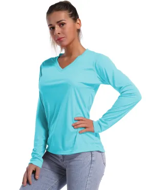 V Neck Long Sleeve Athletic Shirts blue_yogastudio