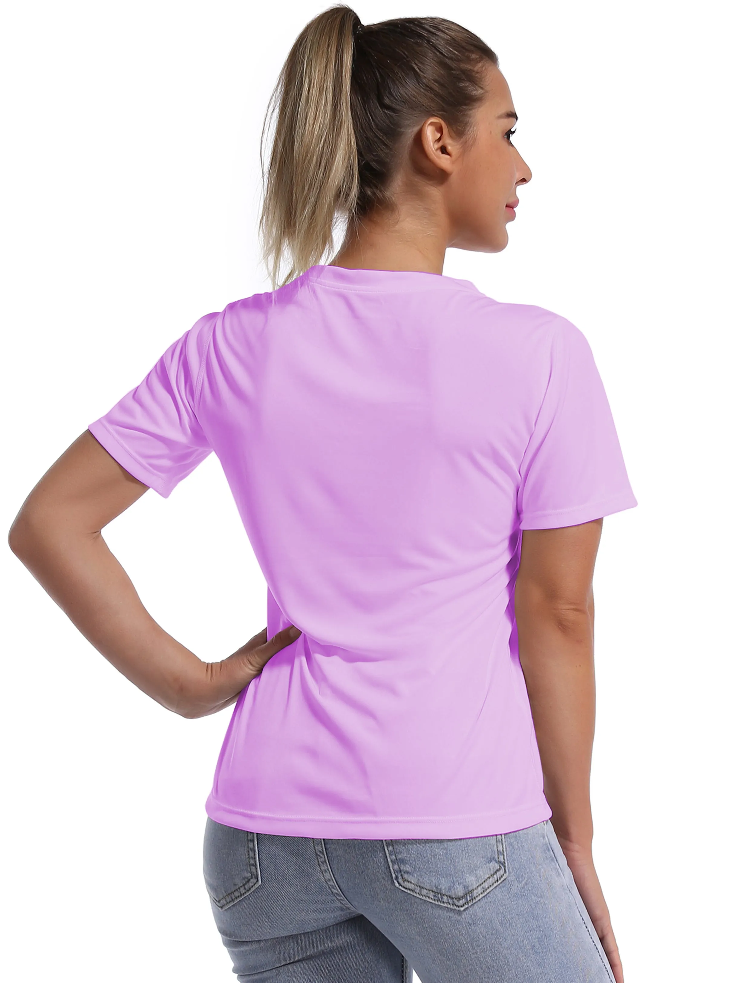 V-Neck Short Sleeve Athletic Shirts purple_yogastudio