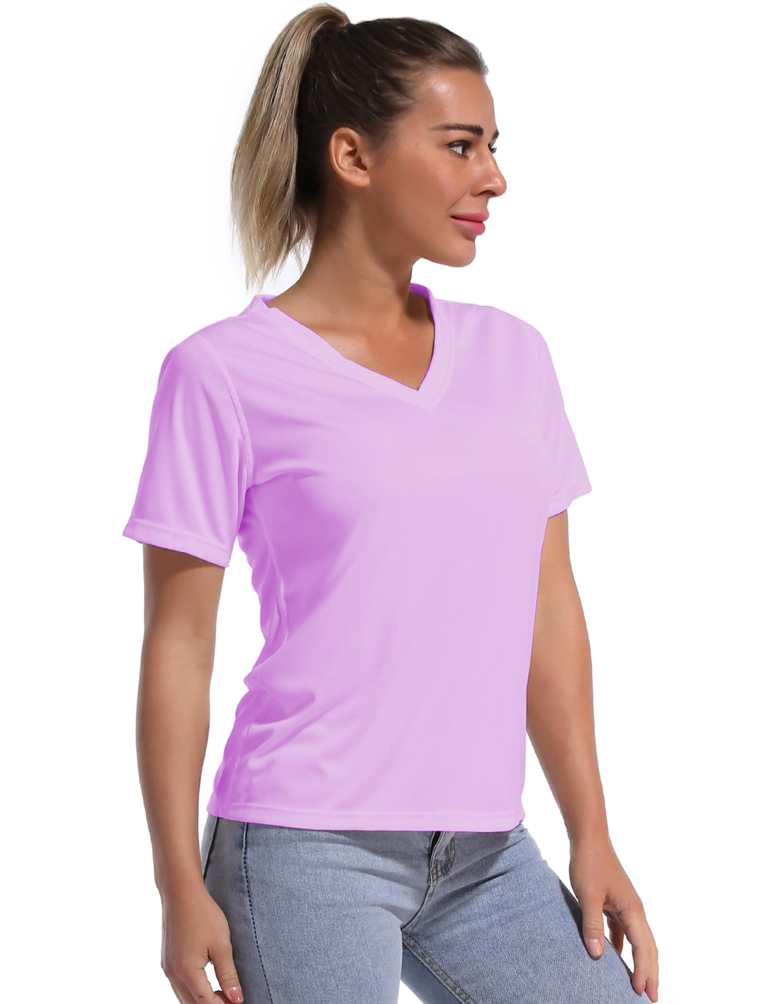 V-Neck Short Sleeve Athletic Shirts purple_yogastudio