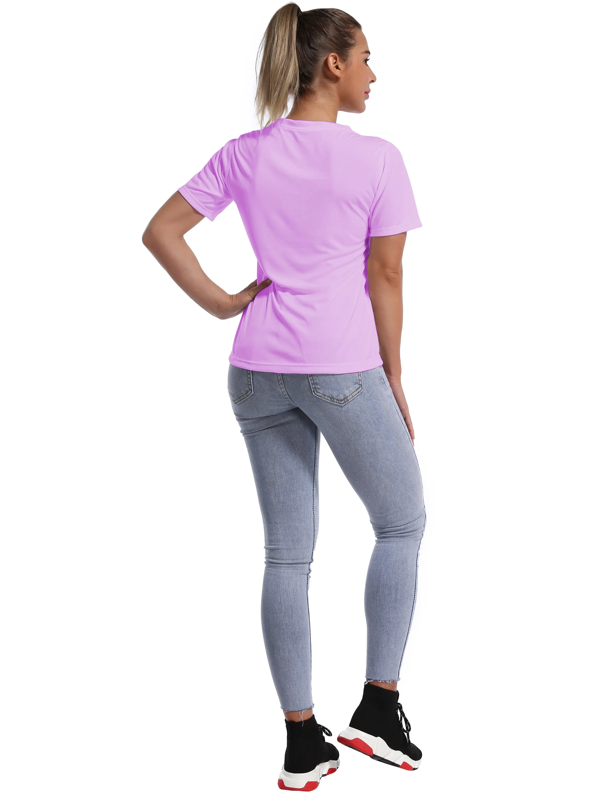 V-Neck Short Sleeve Athletic Shirts purple_yogastudio