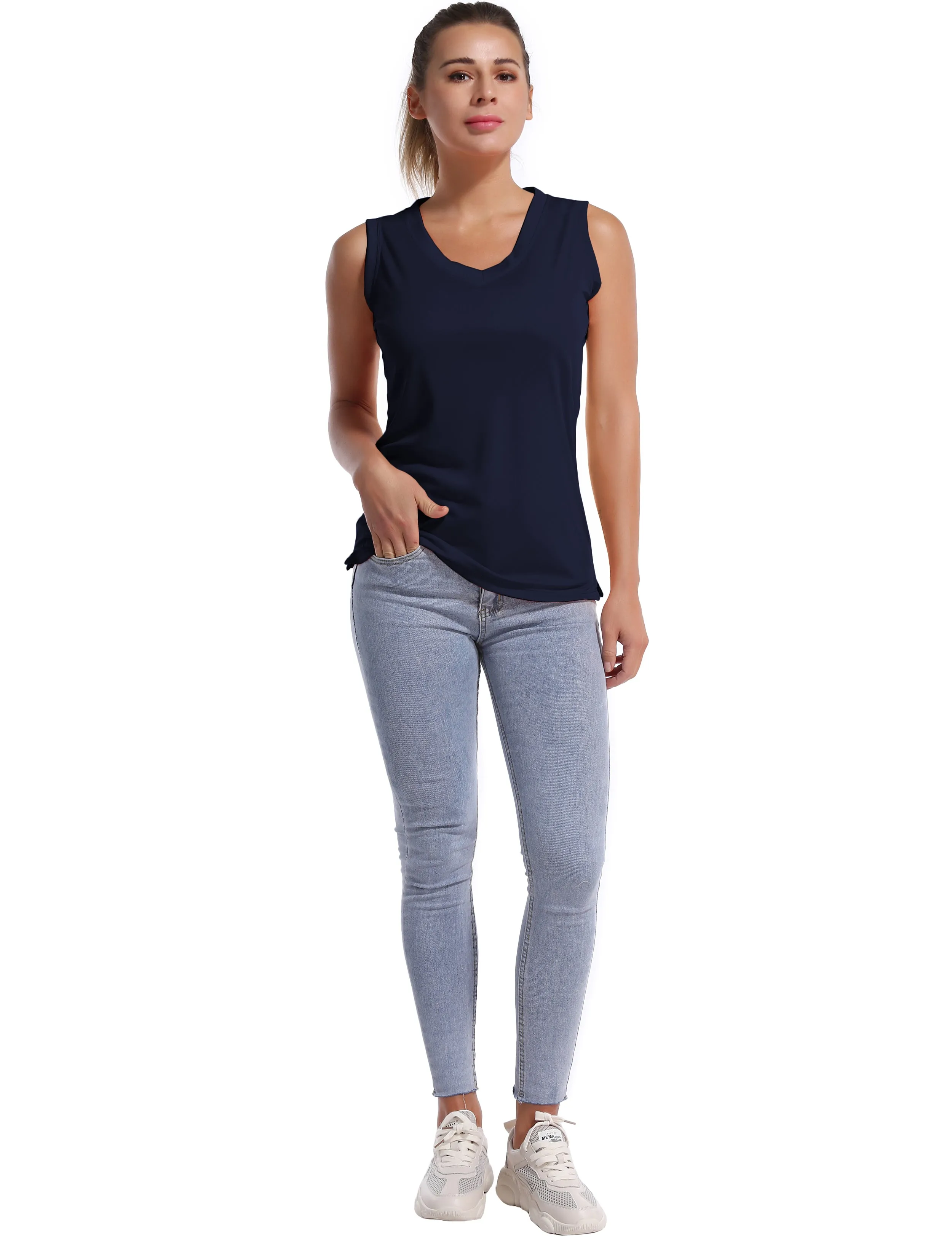 V Neck Sleeveless Athletic Shirts darknavy