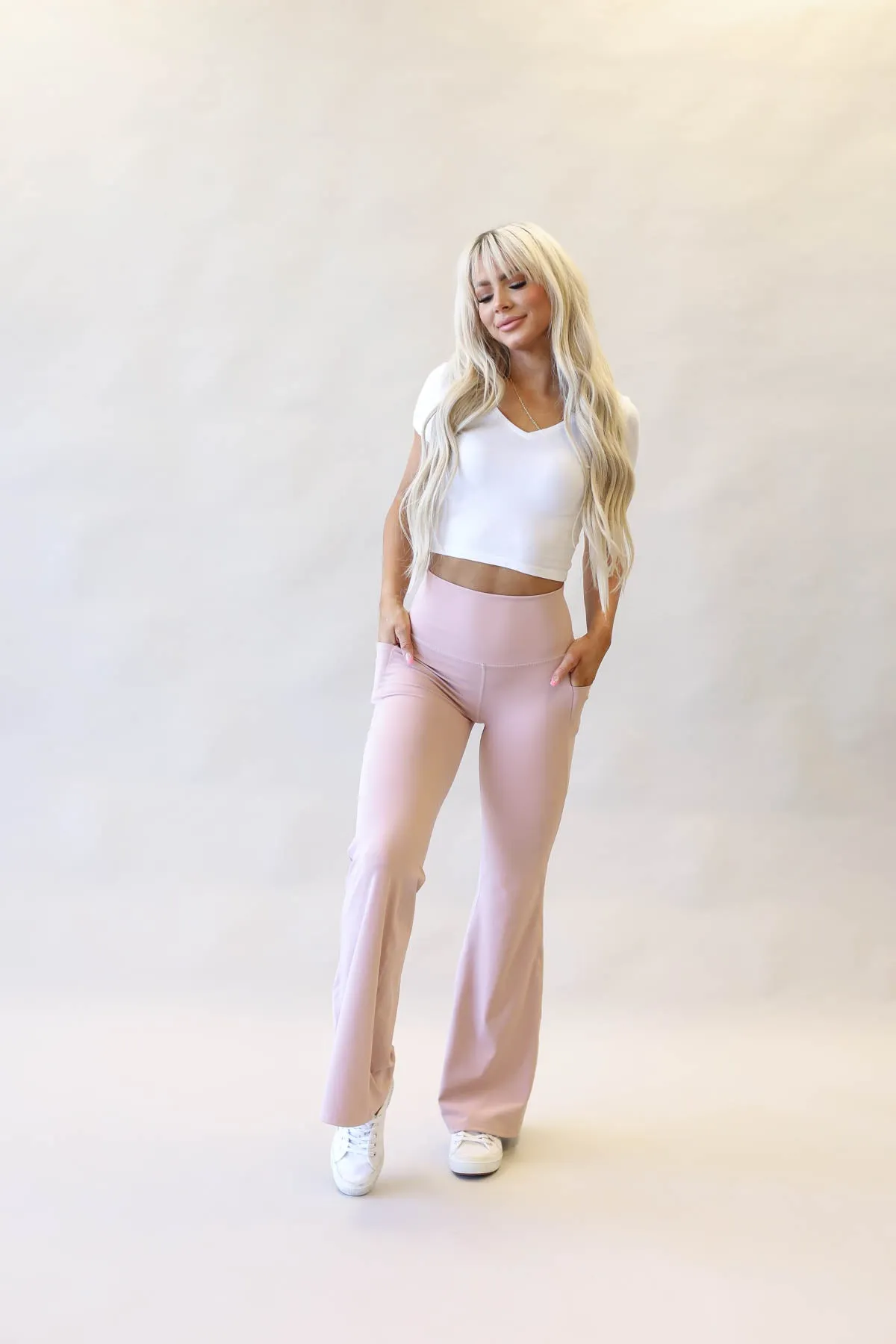 Wide Waistband Flare Comfy Pants With Pockets