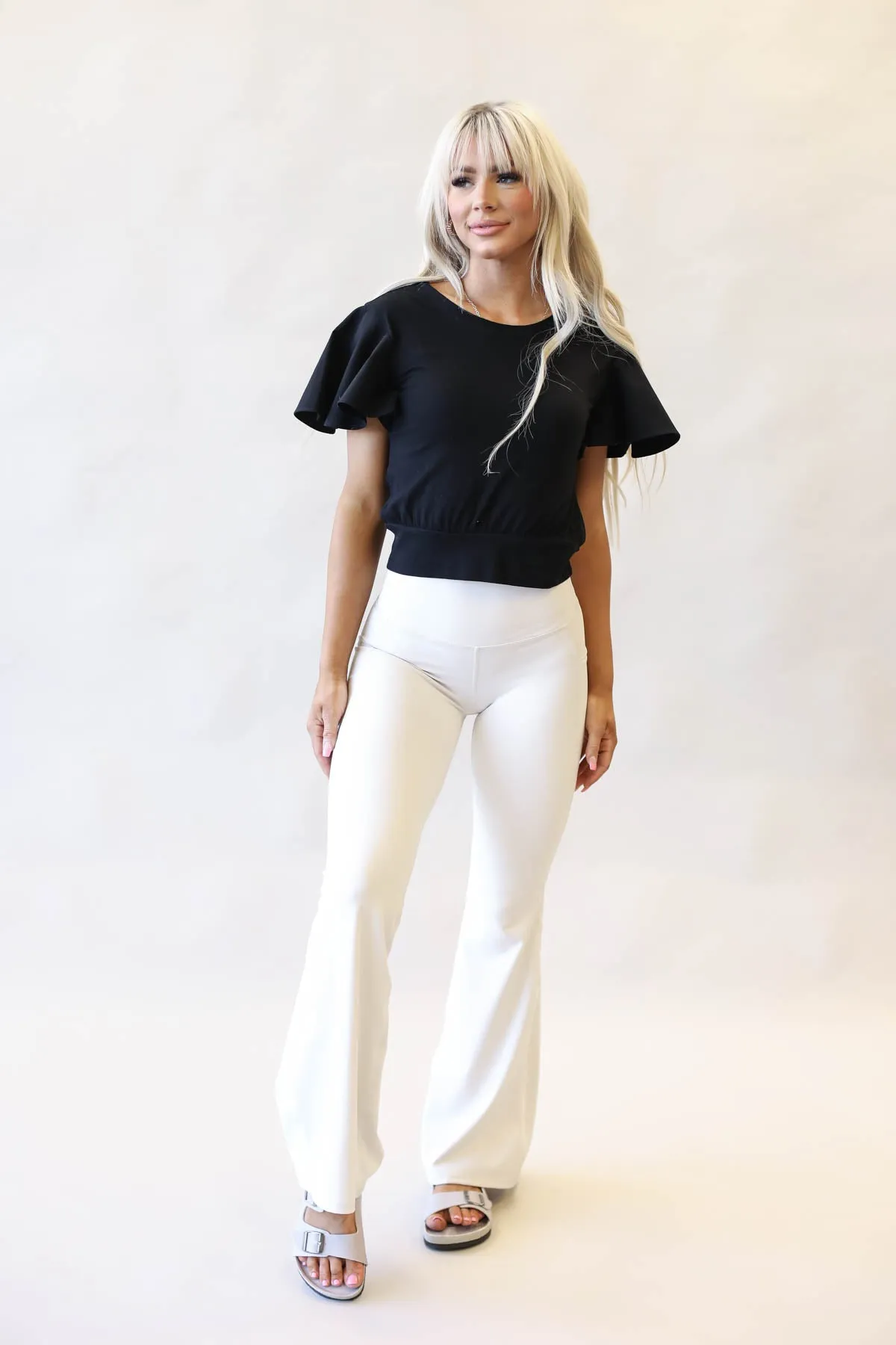 Wide Waistband Flare Comfy Pants With Pockets