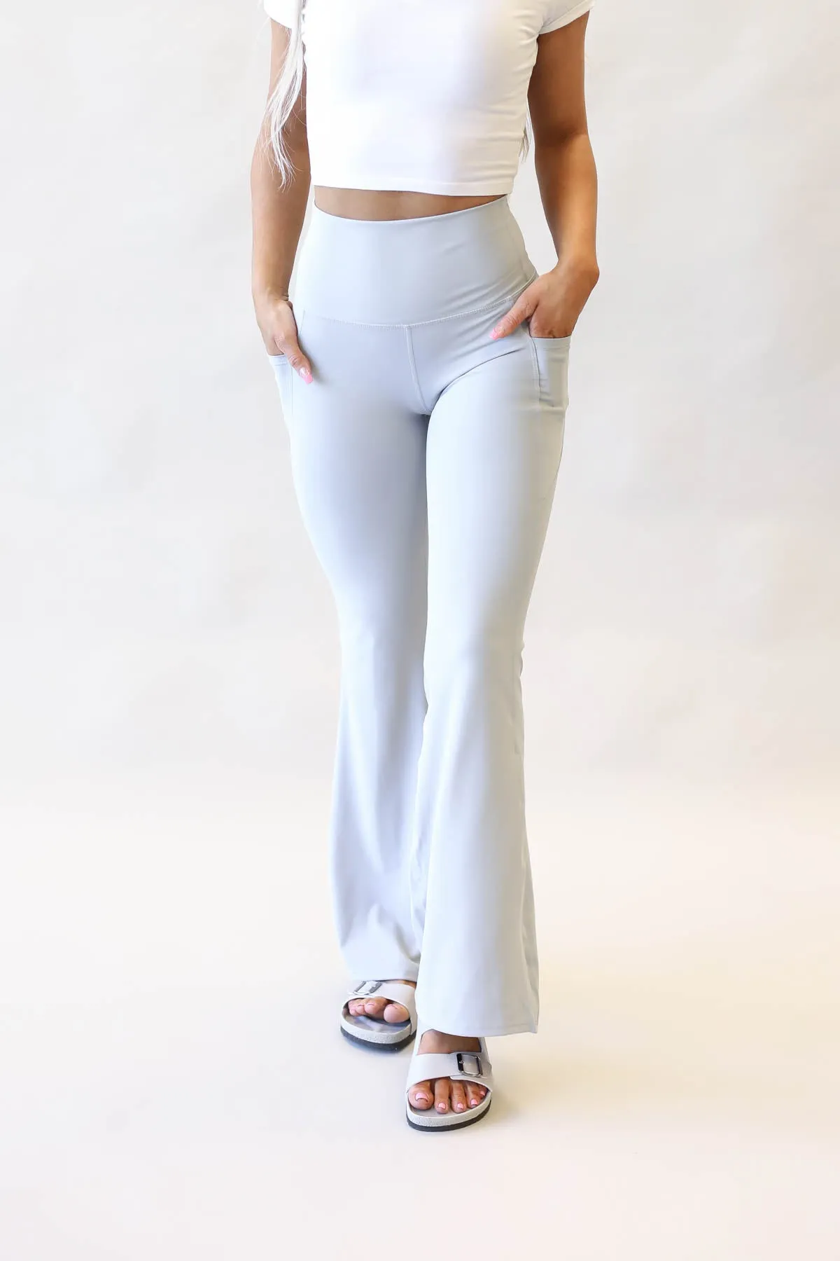 Wide Waistband Flare Comfy Pants With Pockets