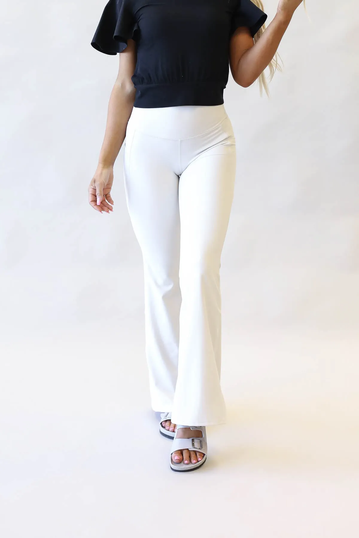 Wide Waistband Flare Comfy Pants With Pockets